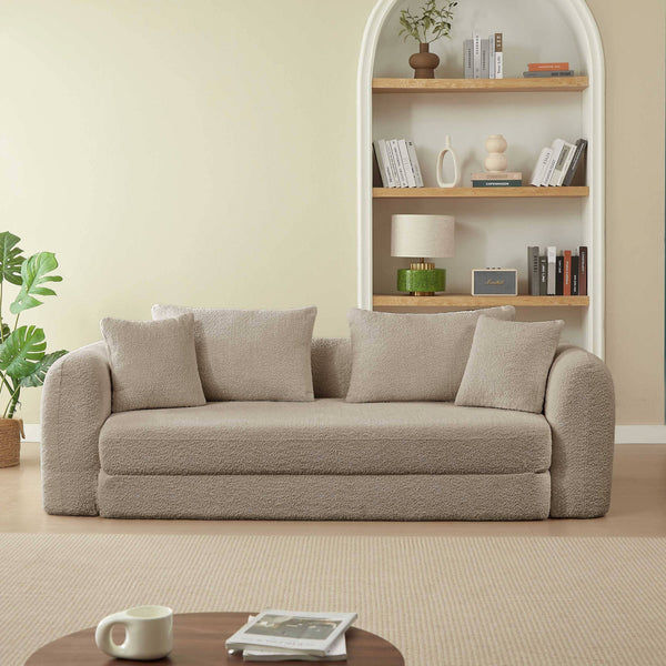 Sofá recto comprimido convertible Morpho 3 plazas tela bouclé taupe