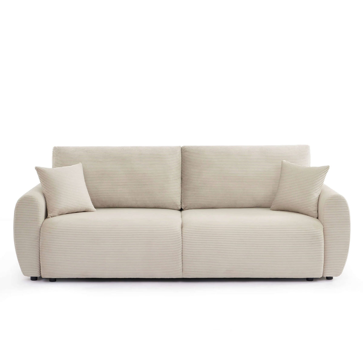 Canapé droit convertible 3 places en velours côtelé beige
