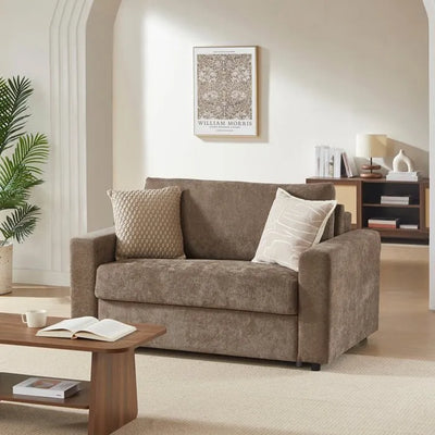 Exclu Easy Mobilier - Canapé droit 2 places convertible express 90x190 cm tissu marron