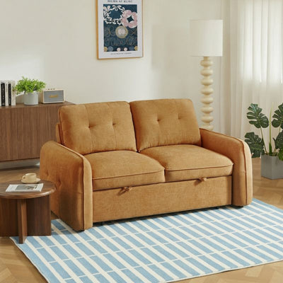 Canapé droit convertible 2 places tissu ocre ultra confort