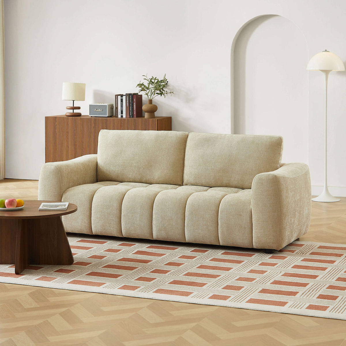 Canapé droit fixe 3 places tissu chenille taupe L208