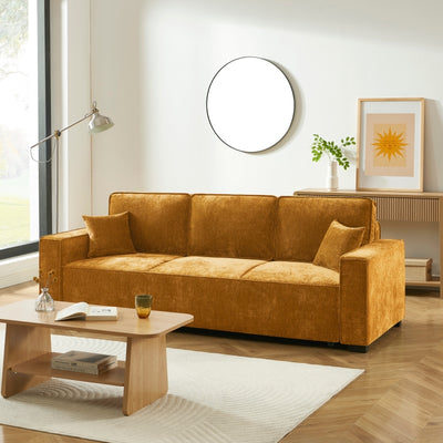 Canapé droit convertible 3 places tissu ocre