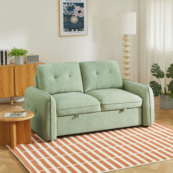 Canapé droit convertible 2 places tissu vert d'eau ultra confort