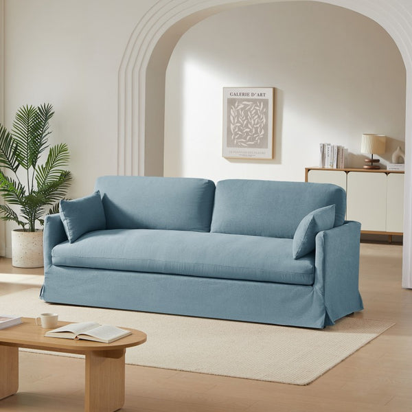 Exclu Easy Mobilier - Canapé droit fixe 3 places Tissu bleu clair