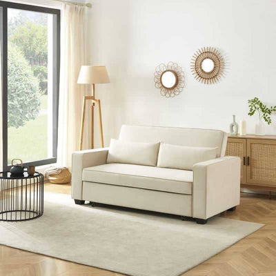 Canapé droit LANA convertible velours Beige 3 places