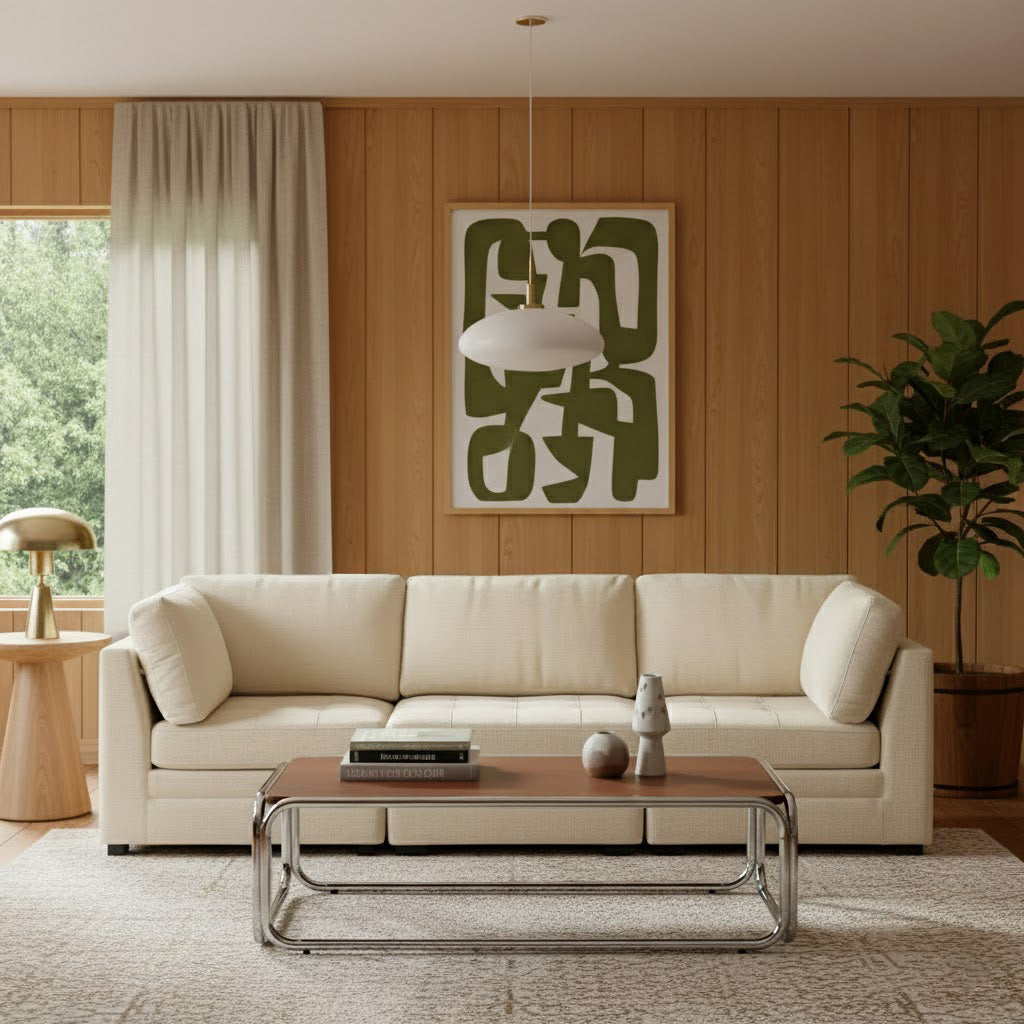 Canapé droit modulable 3 pièces tissu chenille beige