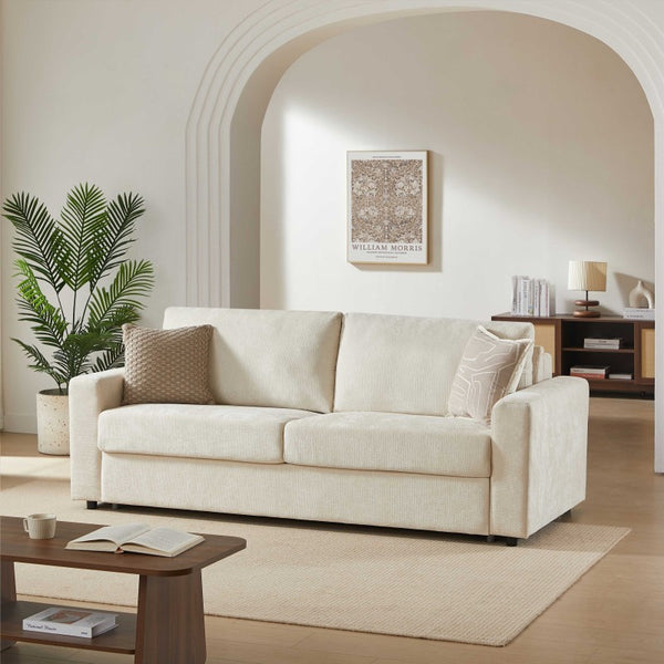 Exclu Easy Mobilier - Canapé droit 3 places convertible express 160x190 cm tissu beige