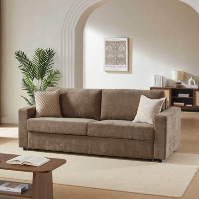 Exclu Easy Mobilier - Canapé droit 3 places convertible express 160x190 cm tissu marron