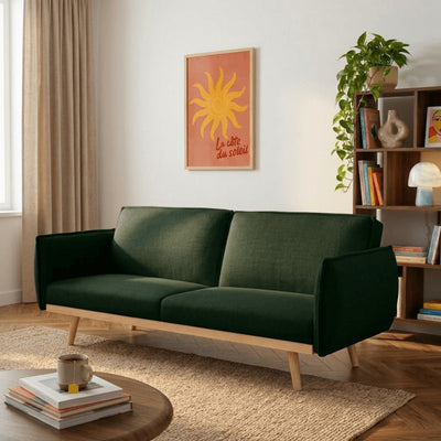 Canapé droit 3 places convertible tissu vert