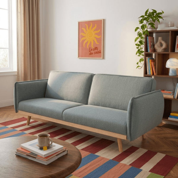 Canapé droit 3 places convertible tissu vert clair