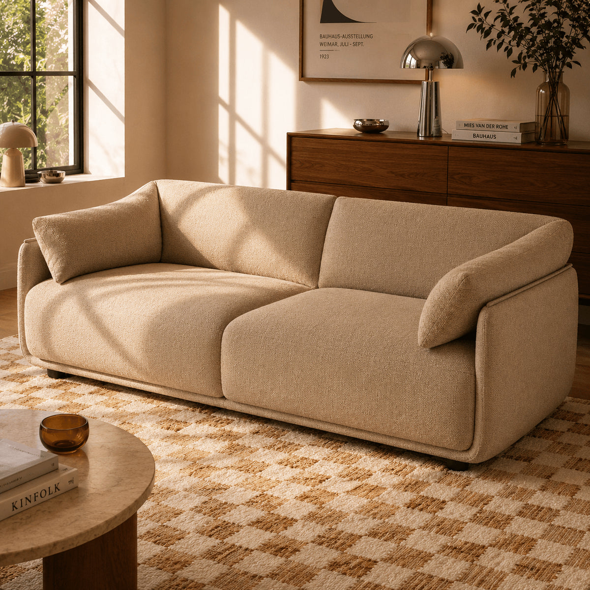 Canapé 3 places tissu chenille tramé beige
