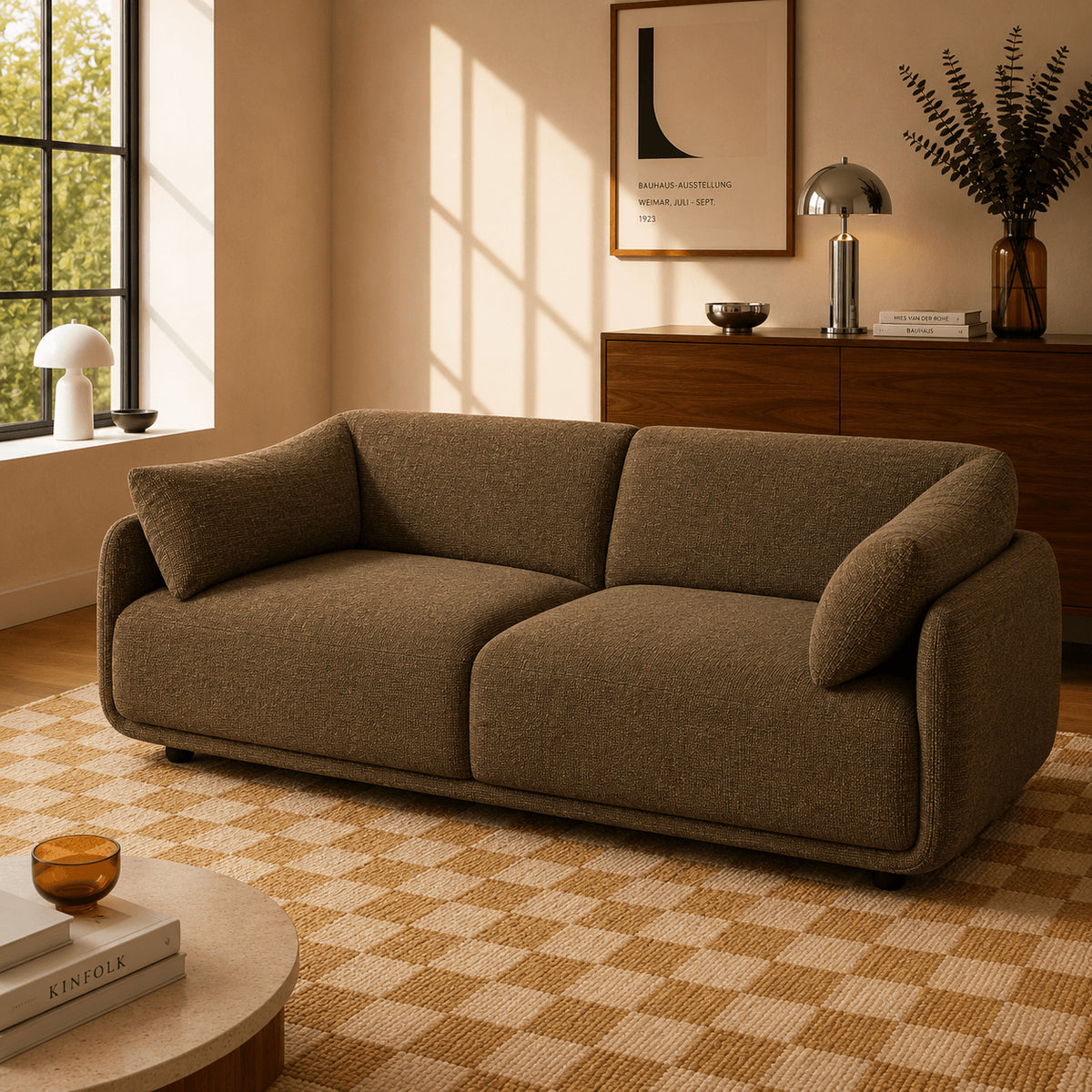 Canapé 3 places tissu chenille tramé taupe