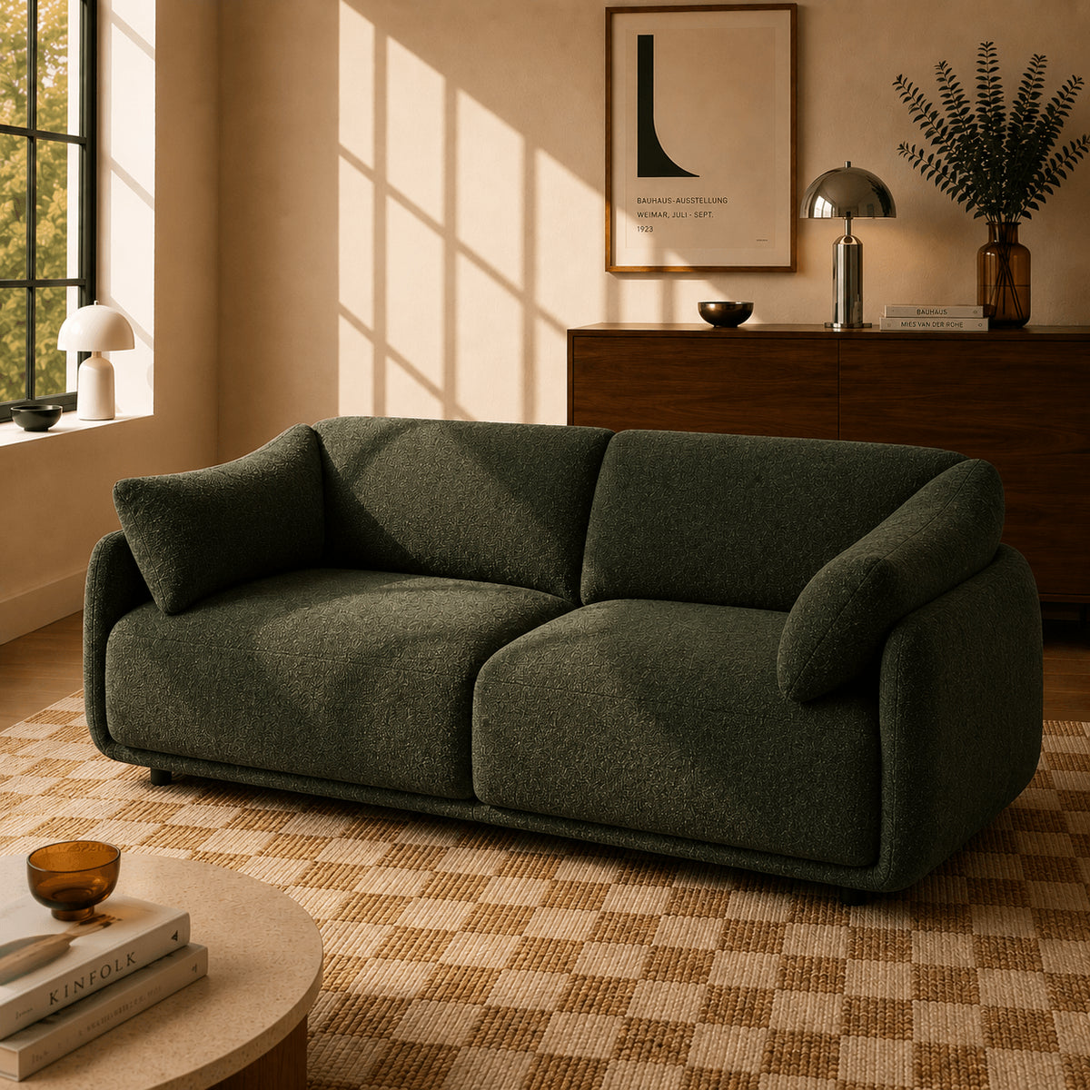 Canapé 3 places tissu chenille tramé vert