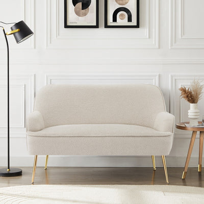 Canapé droit fixe 2 places tissu bouclette beige