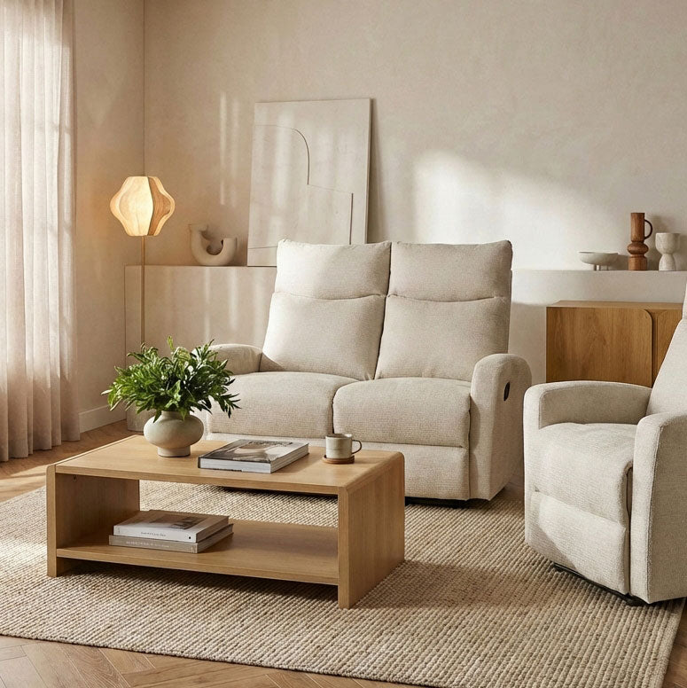 Canapé relax manuel 2 places tissu beige