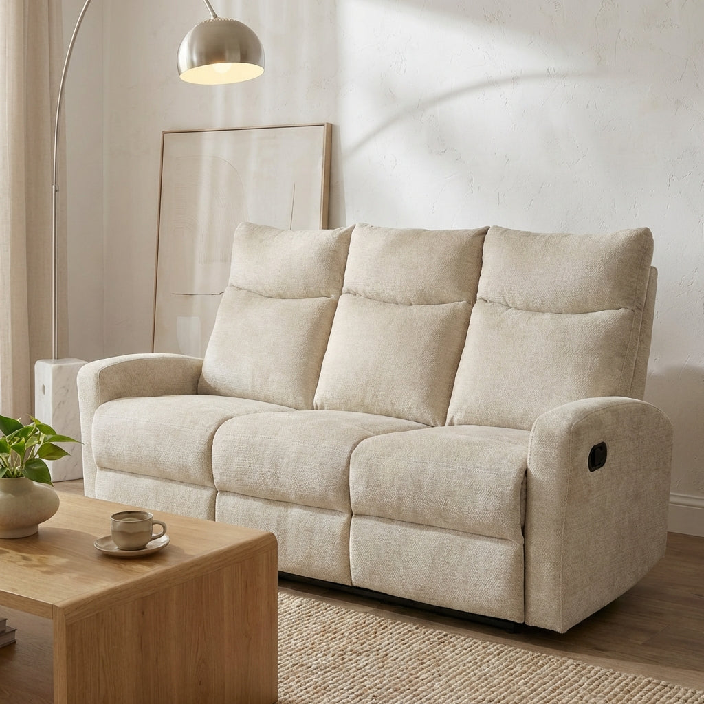 Canapé relax manuel 3 places tissu beige