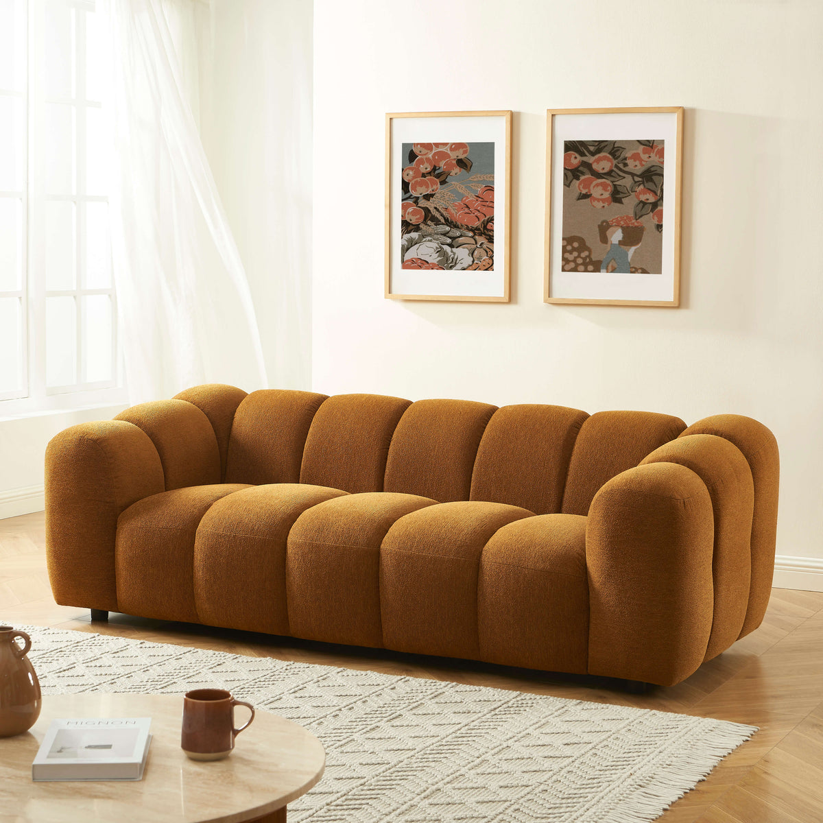 Canapé 3 places tissu tweed bronze