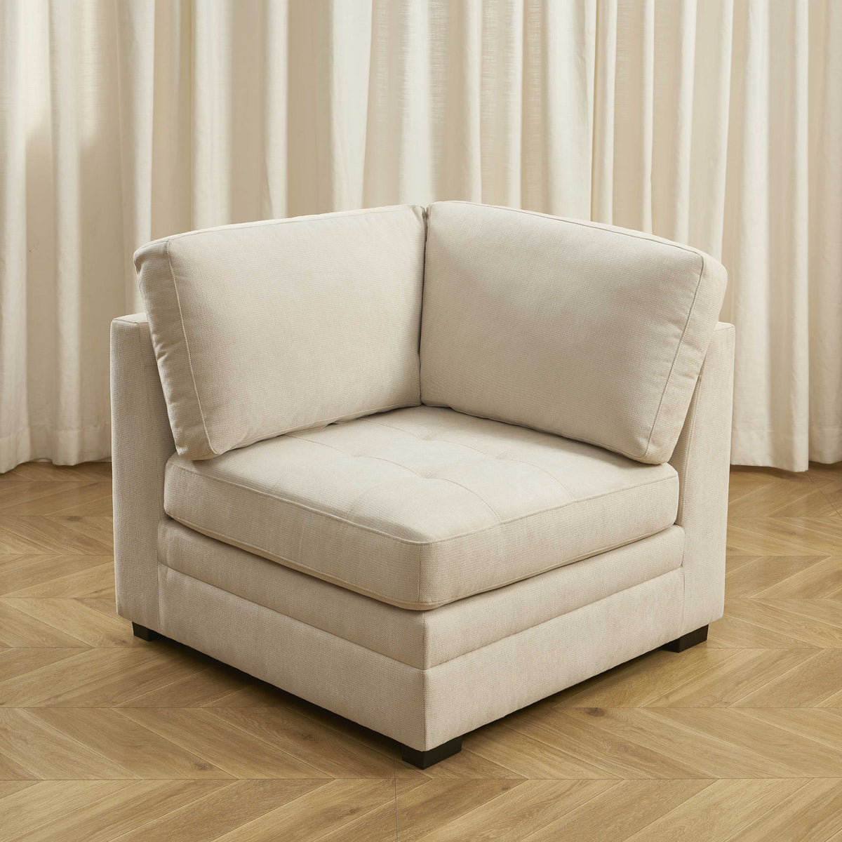 Chauffeuse d'angle 1 place tissu chenille beige