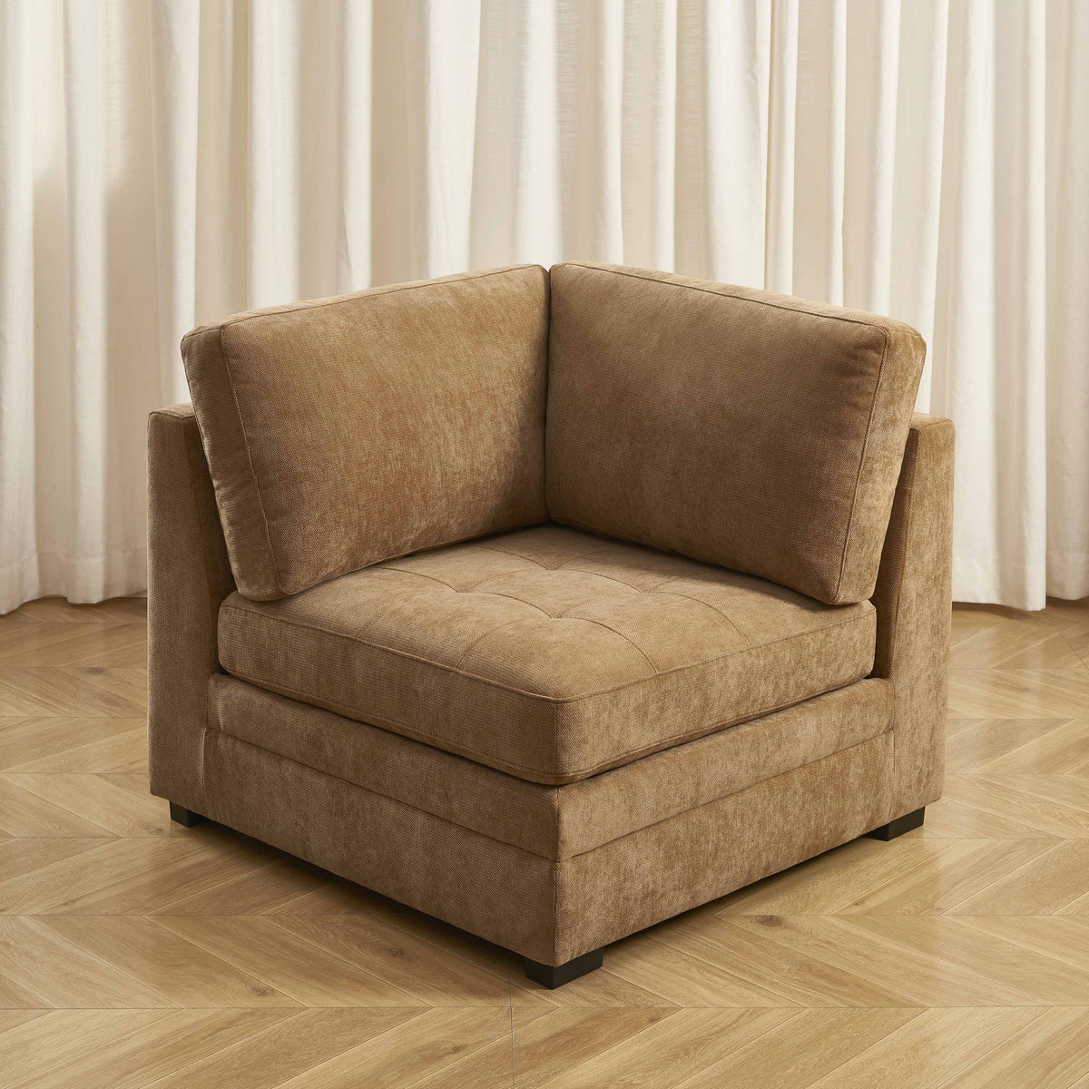 Chauffeuse d'angle 1 place tissu chenille écureuil