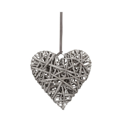 Destockage - Coeur décoration en osier D25 gris