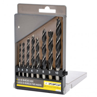 Estuche de 8 brocas para madera de 3 a 10 mm