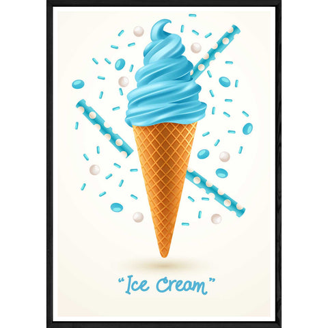 Tableau SUNDAE bleu avec cadre noir POP – Taille 32x42