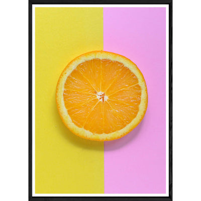 Tableau abstrait rose/jaune avec cadre noir POP – Taille 32x42