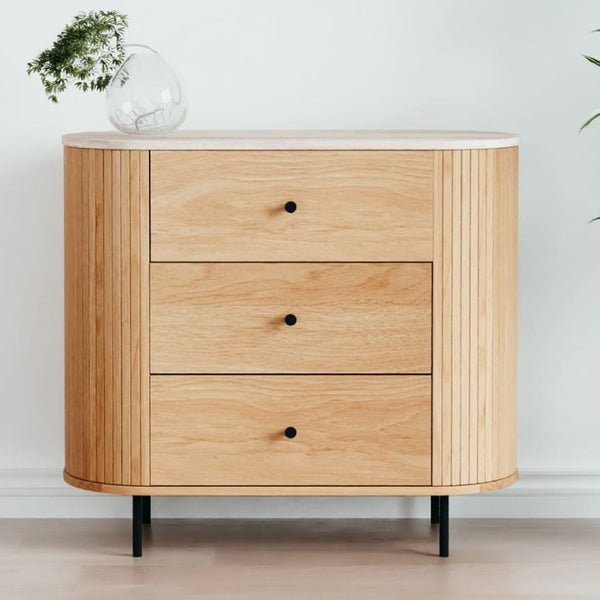 Commode 3 tiroirs effet Chêne et Travertin 80 cm