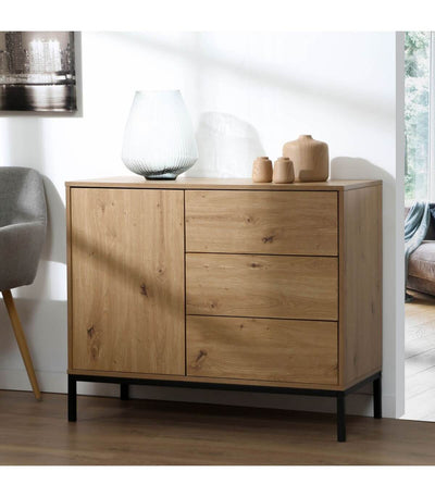 Commode 1 Porte 3 Tiroirs bois - L90 x H80 cm