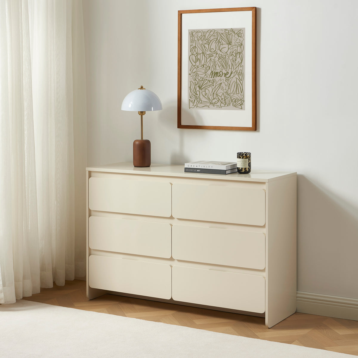 Commode 6 tiroirs beige 120 cm