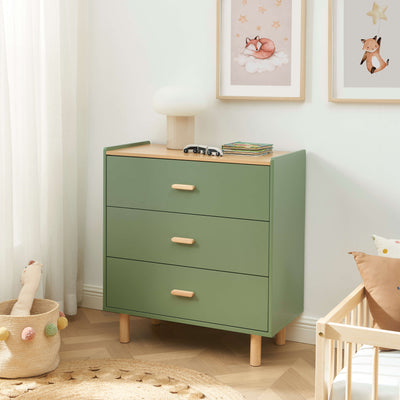 Commode enfant 3 tiroirs vert et effet chêne 80 cm