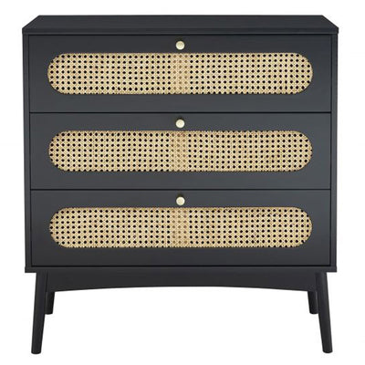 Commode noir et cannage rotin 3 tiroirs