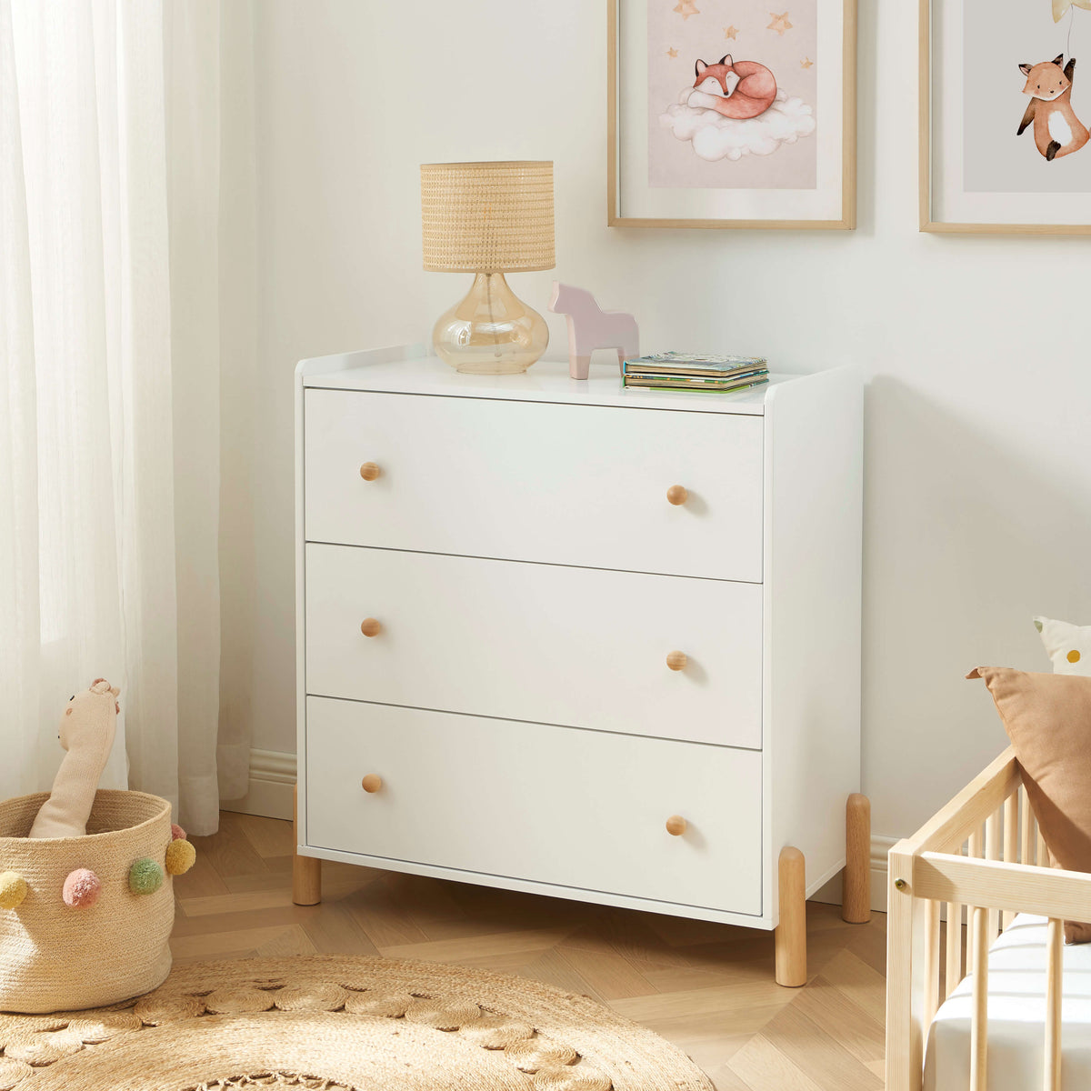 Commode enfant 3 tiroirs blanc 86 cm