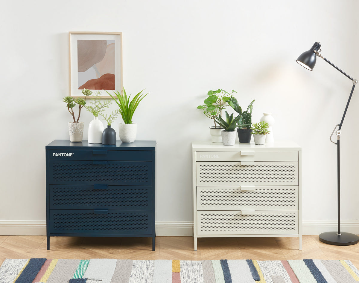 Commode 4 tiroirs métal beige sable 80 cm