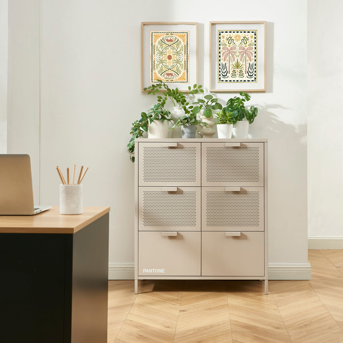 Commode métal taupe 6 tiroirs 90 cm