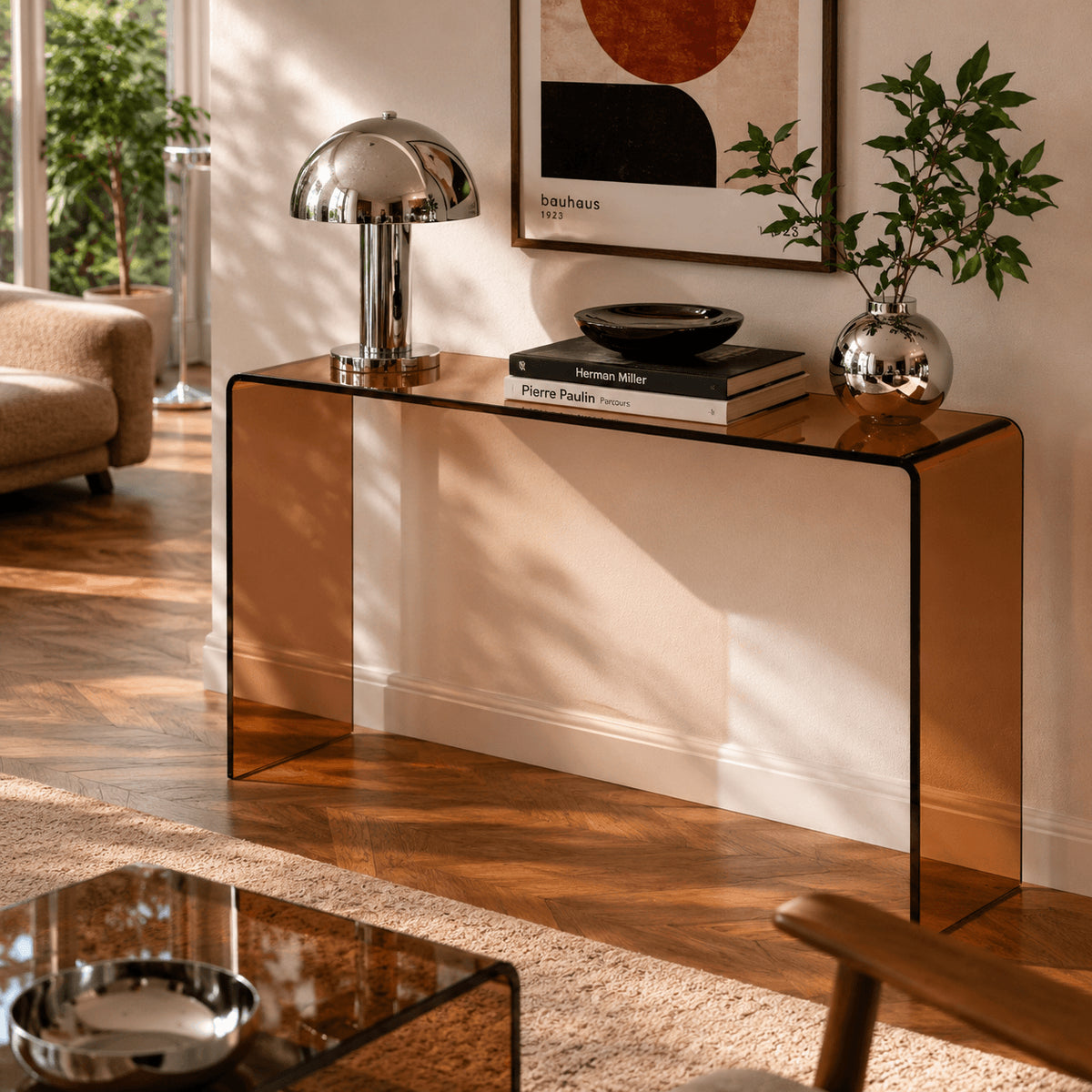 Console verre trempé caramel 110 cm