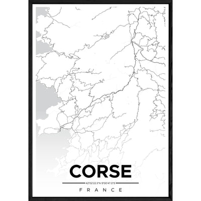 Tableau CORSE avec cadre noir ALL MONOCHROME – Taille 32x42