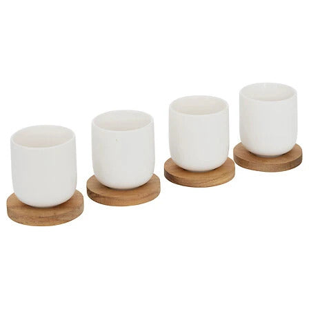 Juego de 4 tazas y bandeja de acacia