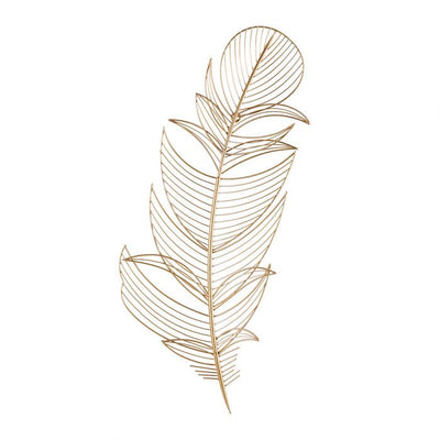 Décoration murale en métal doré plume 75×30
