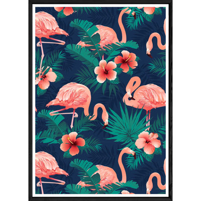 Tableau Flamant rose avec cadre noir POP – Taille 32x42