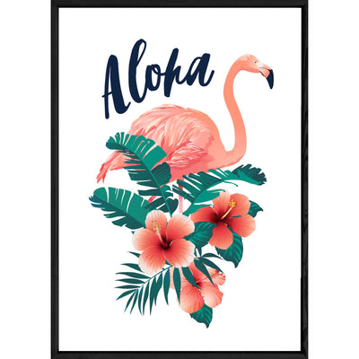 Tableau Flamant rose avec cadre noir POP – Taille 32x42