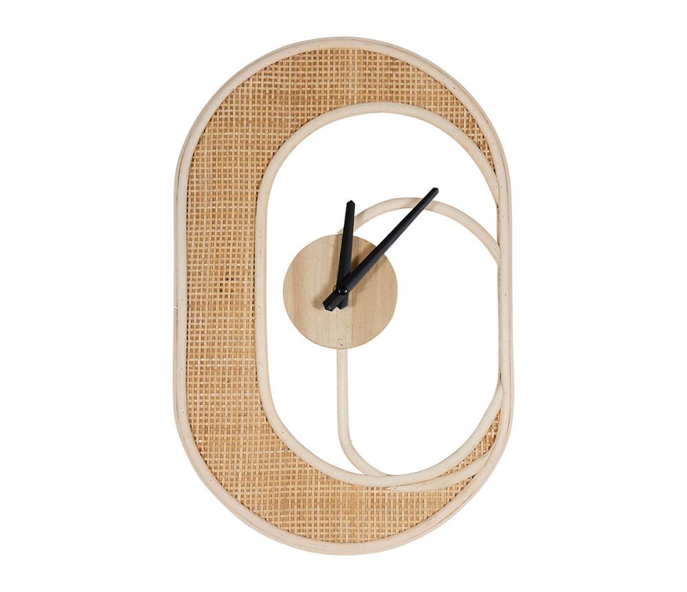 Horloge en bois et rotin H44