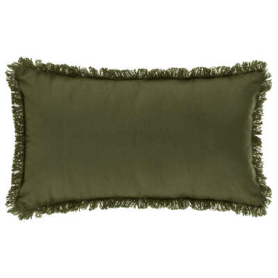 Coussin rectangle a frange kaki 30x50