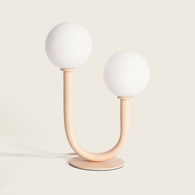 Lampe en métal beige 2 boules art déco H31