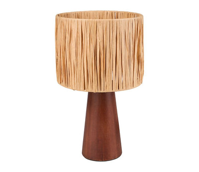 Lampe en bois brun et paille H31
