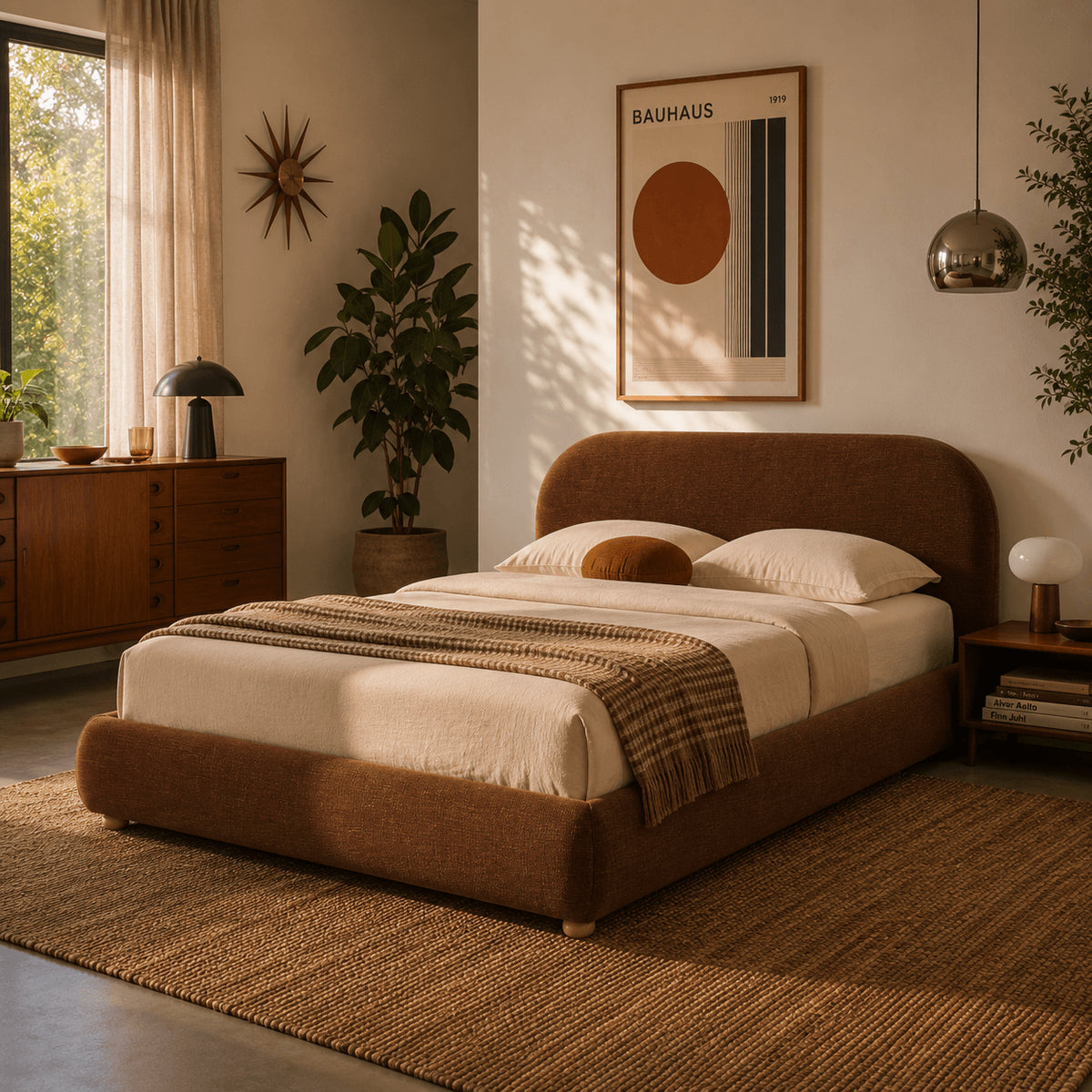 Lit coffre 140x190 tissu bouclette marron sommier inclus