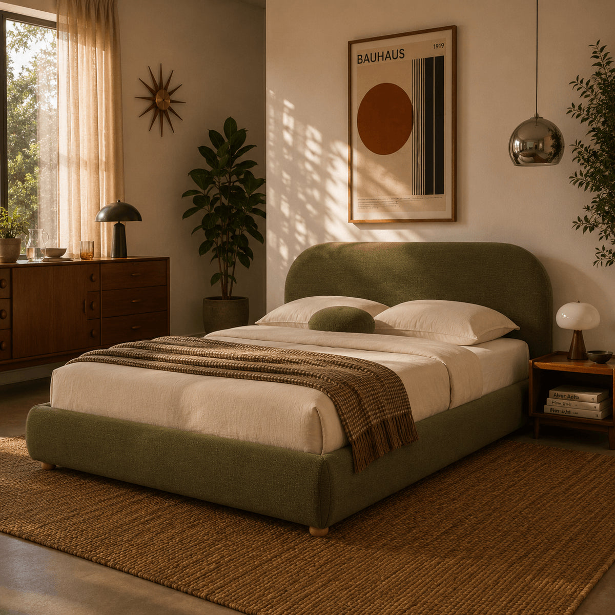 Lit coffre 140x190 tissu bouclette vert sommier inclus