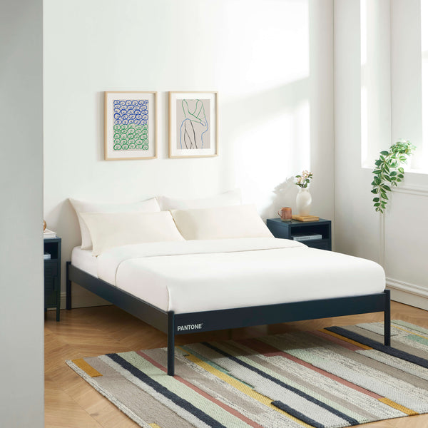 Lit 140x190 métal bleu nuit sommier inclus L198 x P147 x H35 cm