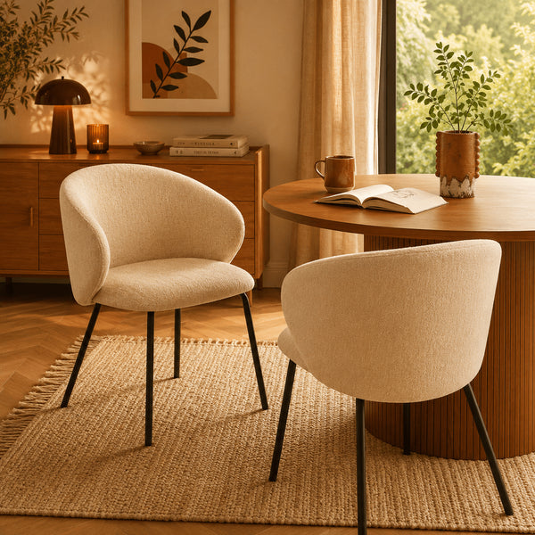 Lot de 2 chaises tissu chenille beige et pieds métal noir