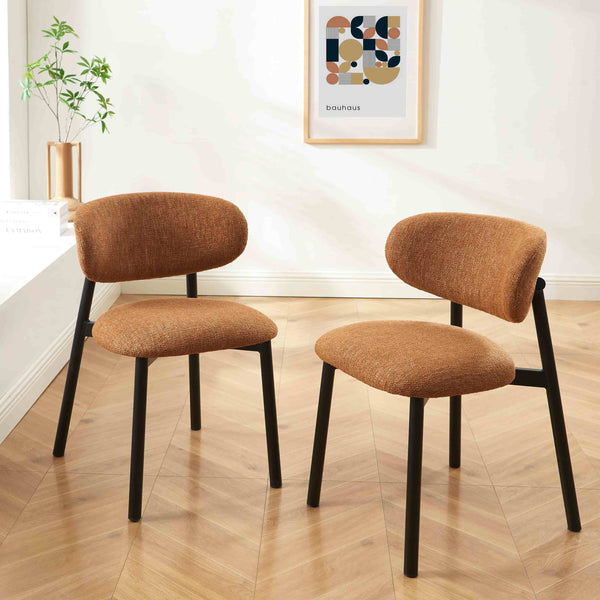 Lot de 2 chaises bouclette terracotta et pieds métal noir